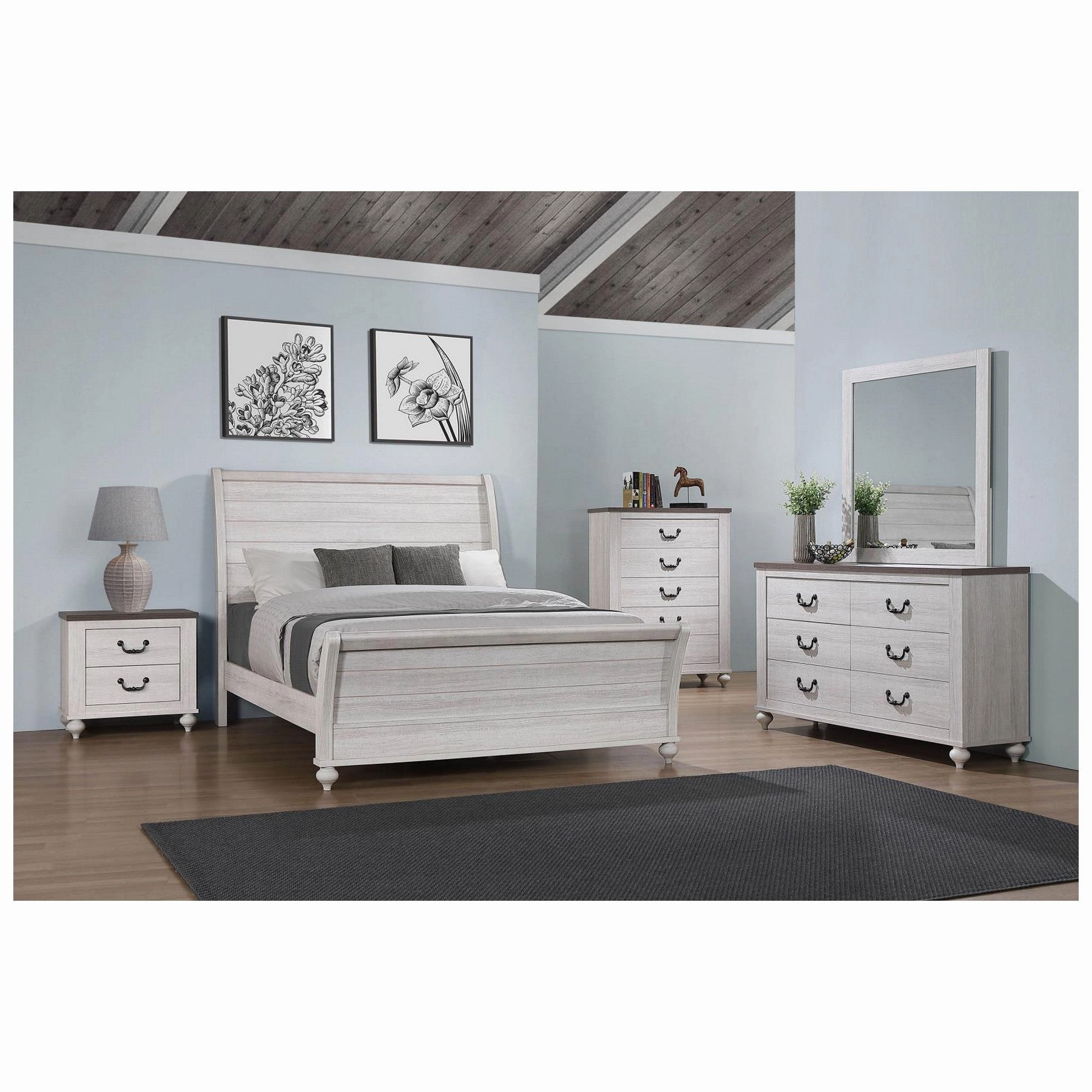 Coaster Stillwood Queen Sleigh Panel Bed Vintage Linen