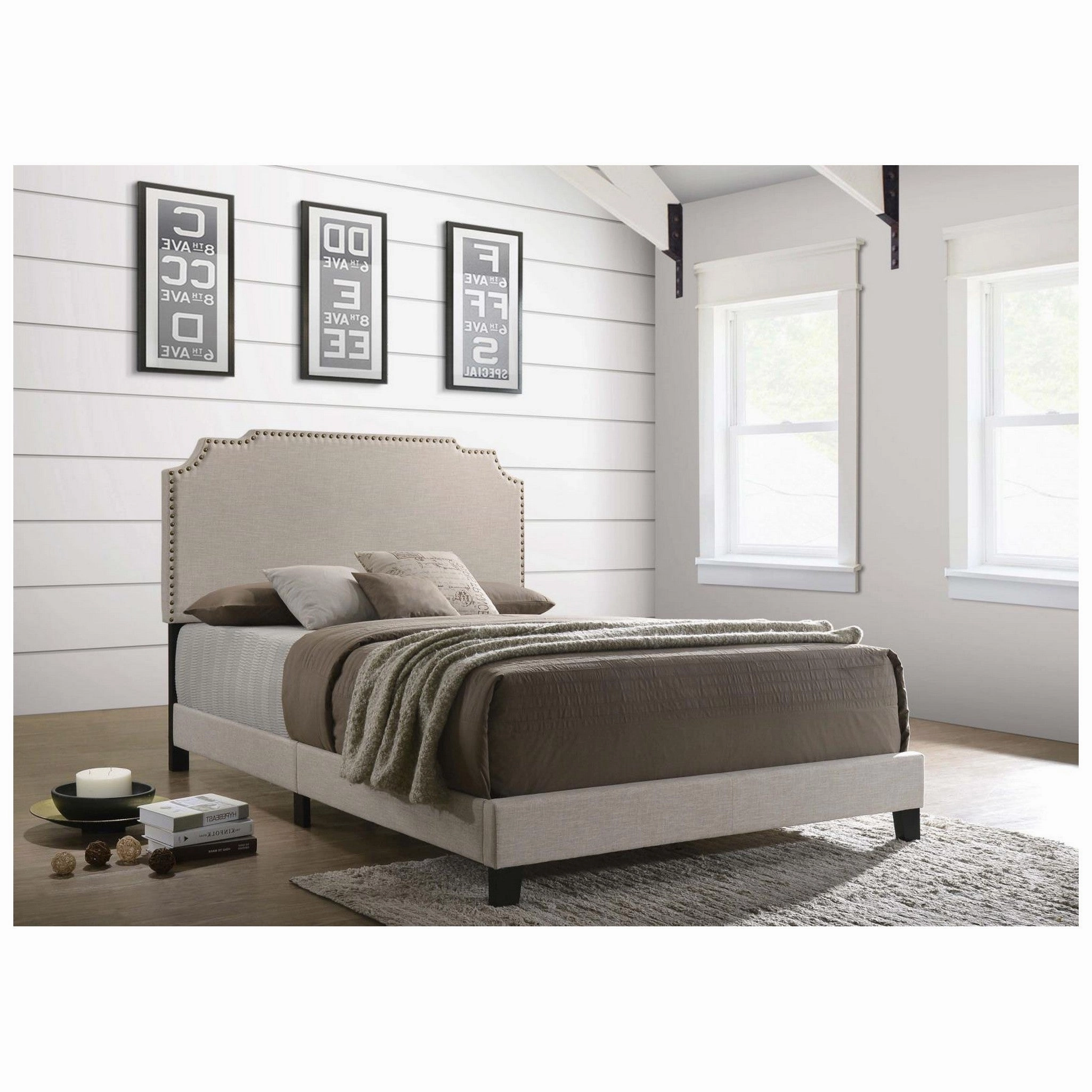 Coaster Tamarac Upholstered Nailhead Eastern King Bed Beige