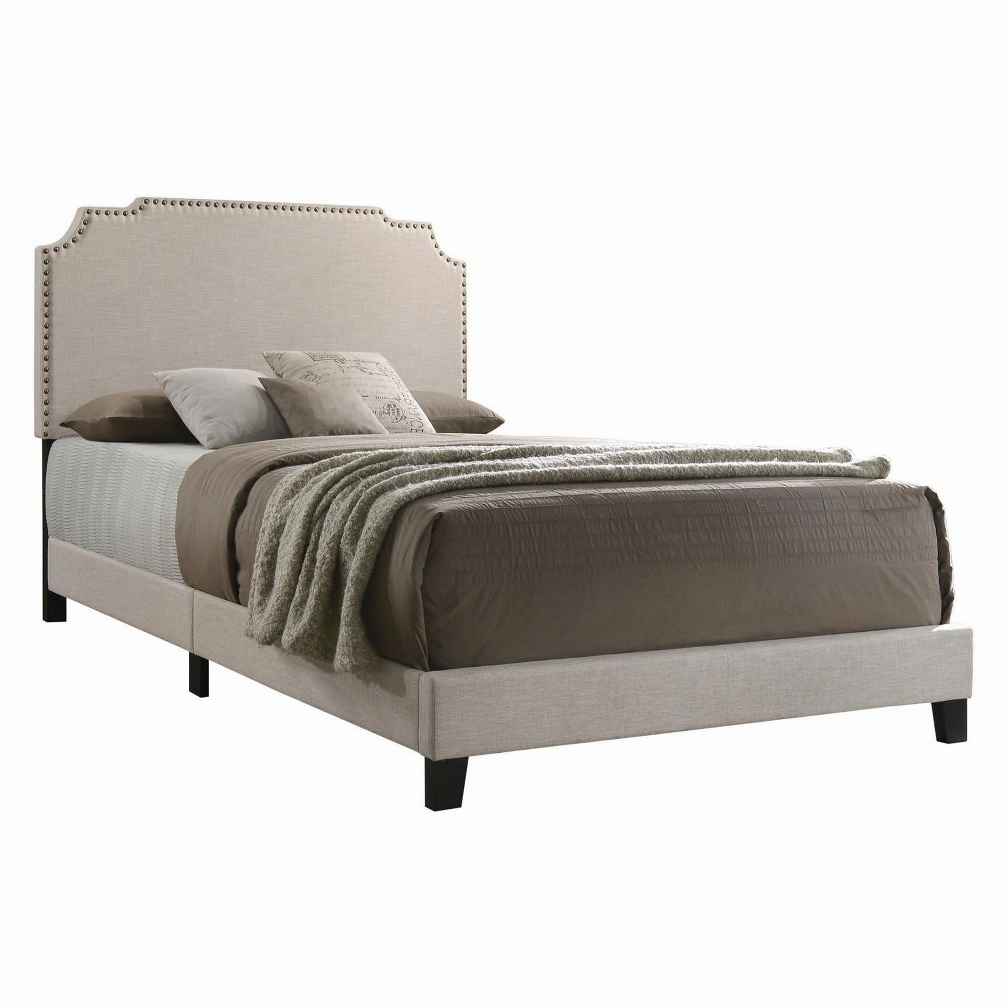 Coaster Tamarac Upholstered Nailhead Eastern King Bed Beige