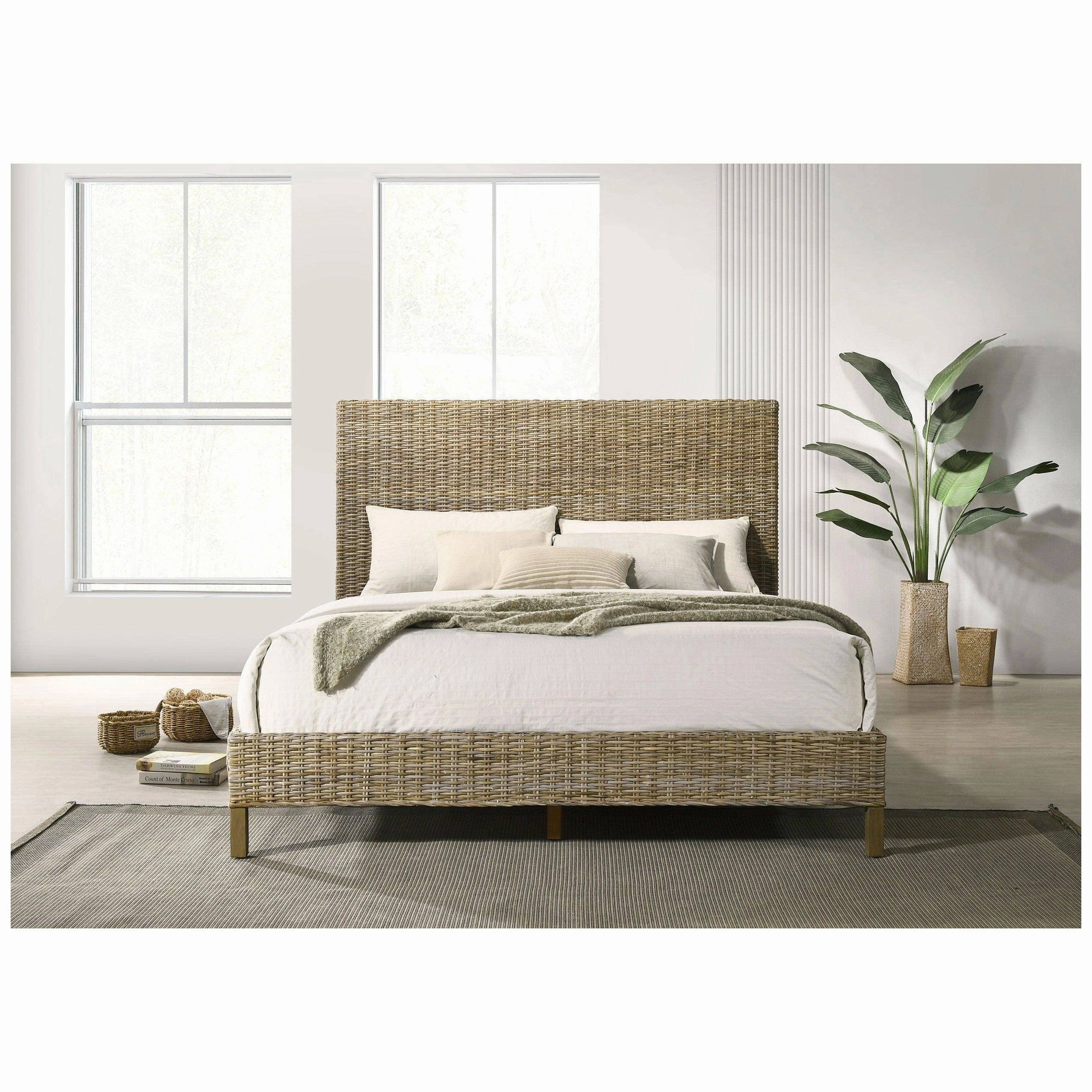 Coaster Zyla Woven Rattan California King Panel Bed Kubu Grey