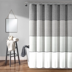Color Block Ombre Yarn Dyed Recycled Cotton Blend Shower Curtain shower curtain,bath curtain,bathroom decor