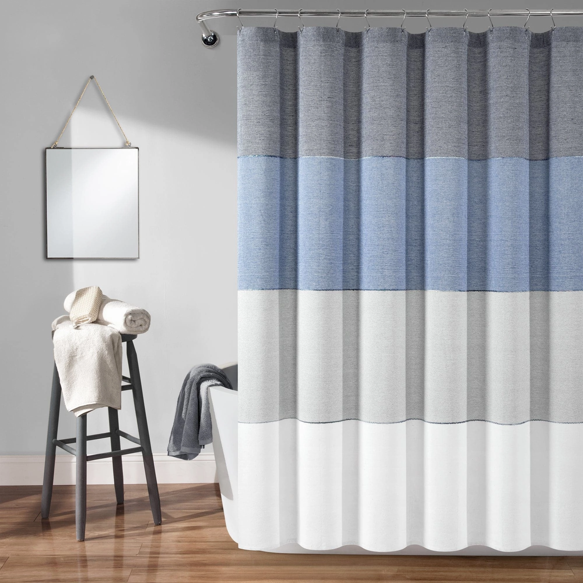 Color Block Ombre Yarn Dyed Recycled Cotton Blend Shower Curtain
