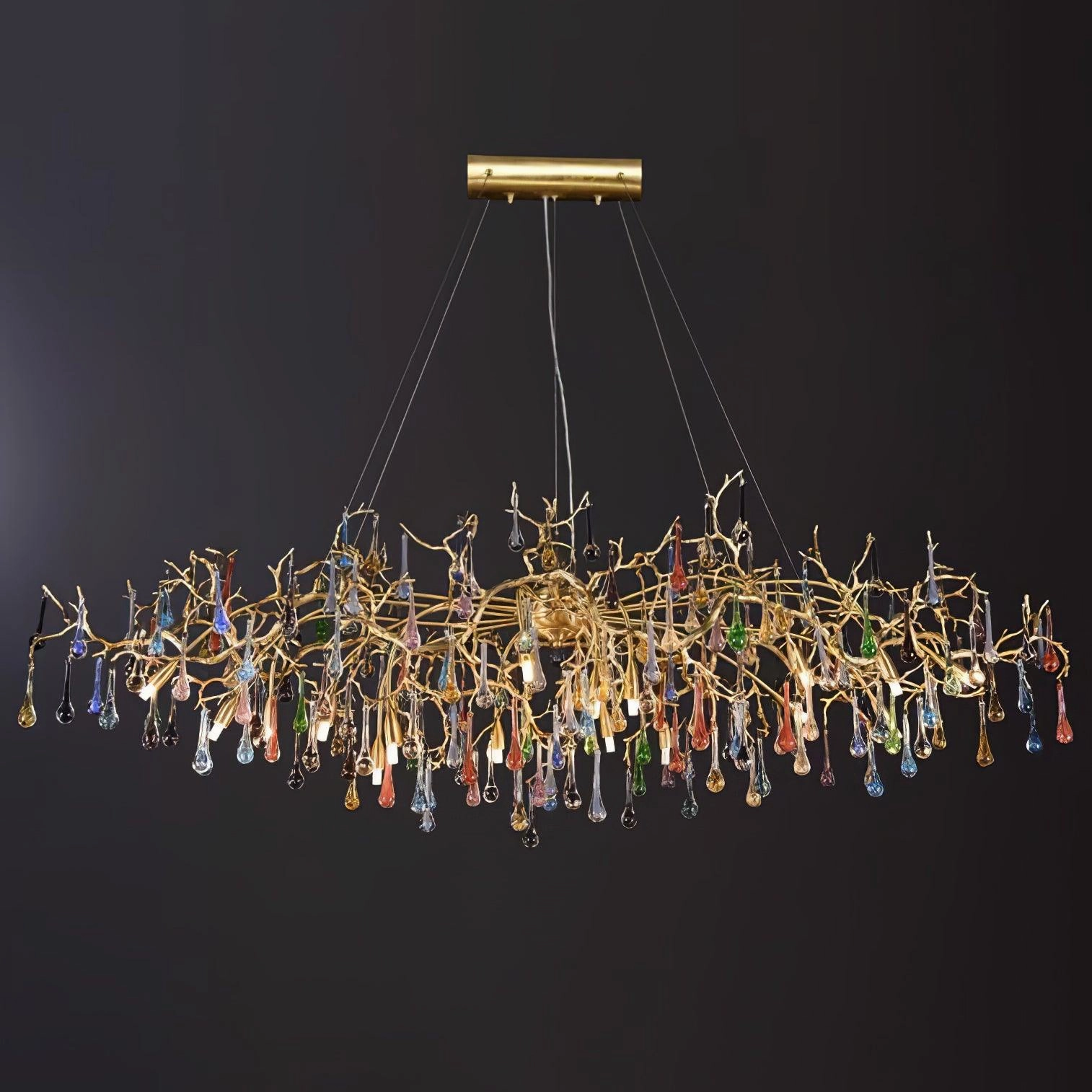 Colorful Raindrop Brass Branch Chandelier