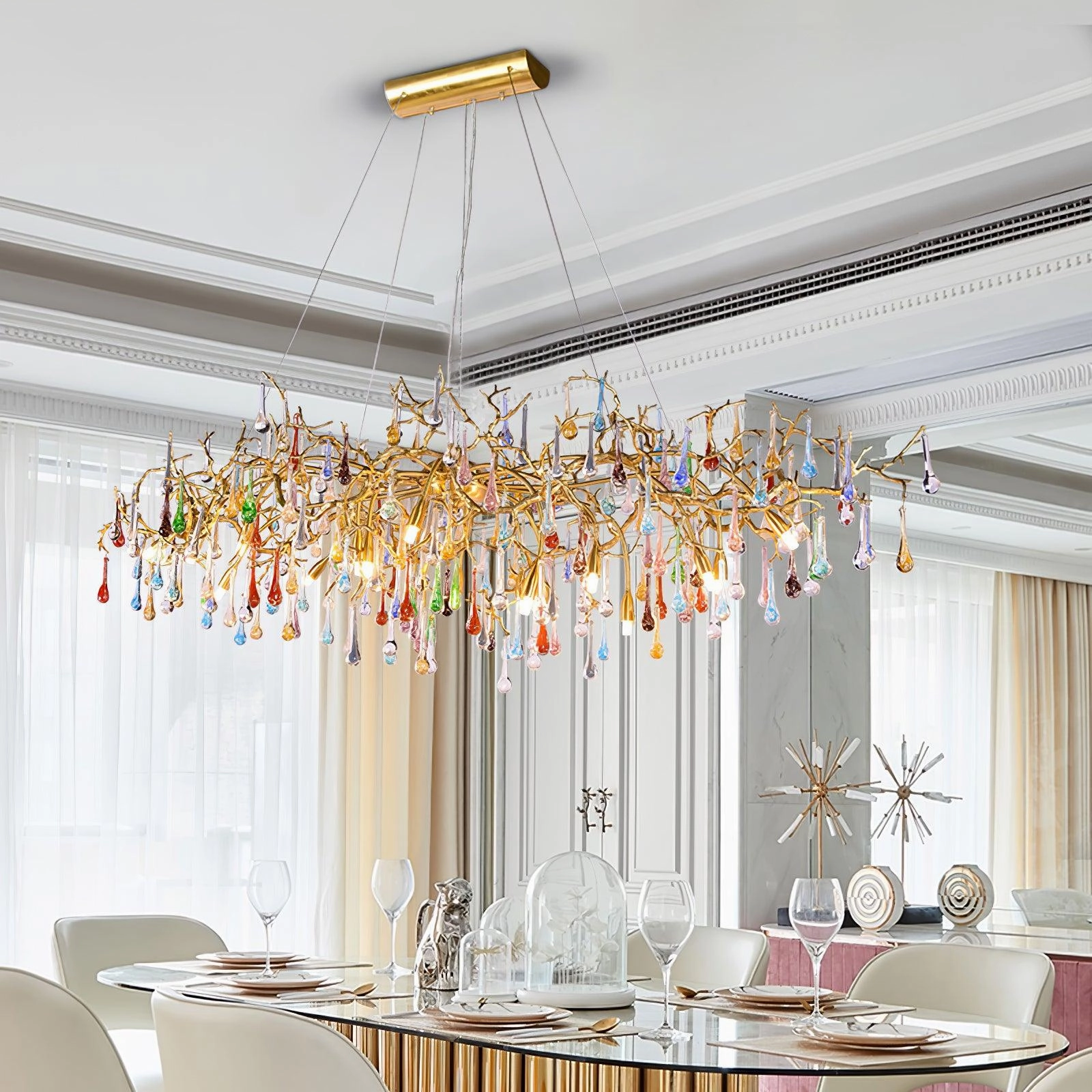 Colorful Raindrop Brass Branch Chandelier