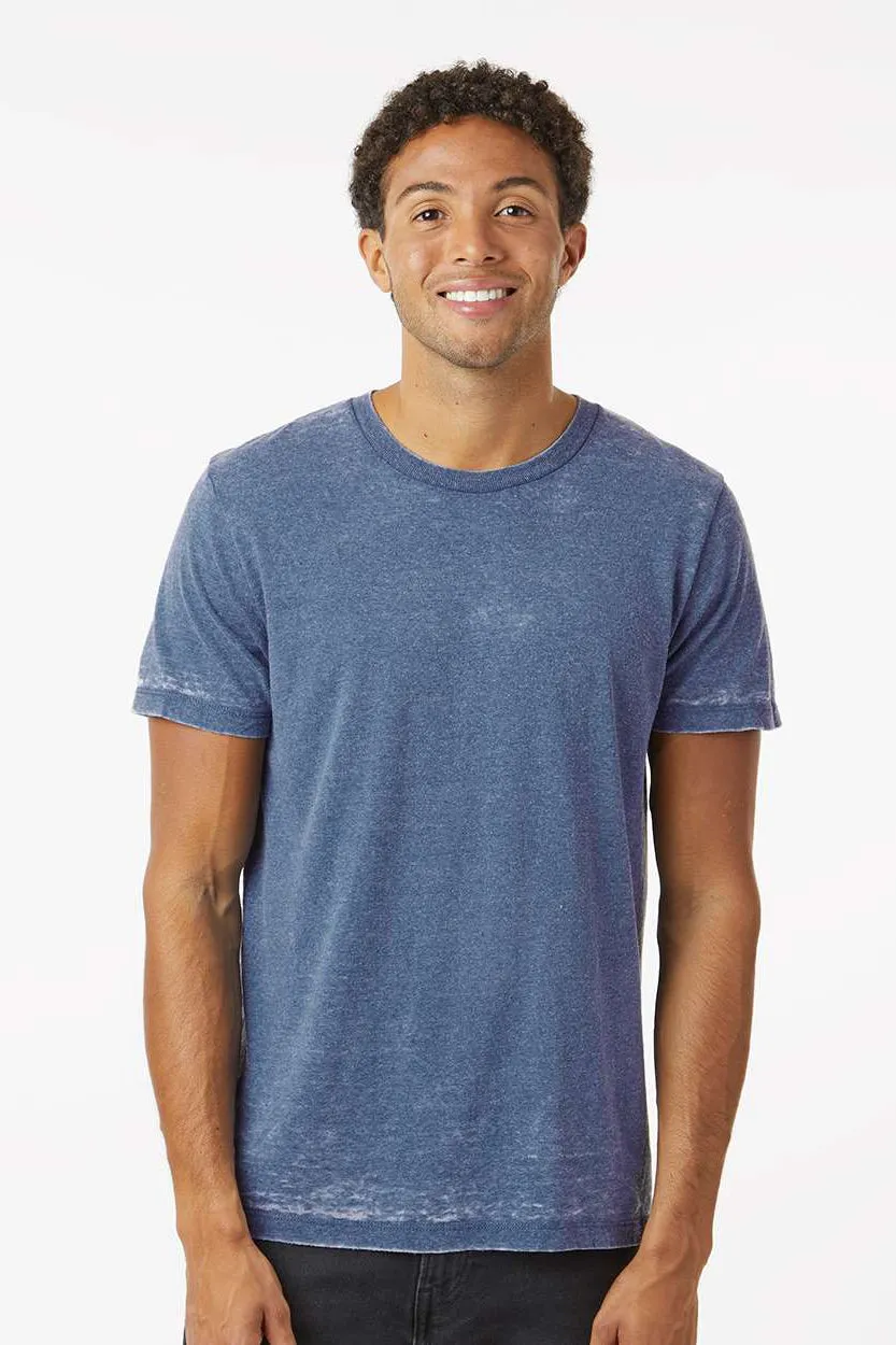 Colortone Mens Acid Wash Burnout Short Sleeve Crewneck T-Shirt - Denim Blue Clothing Colortone