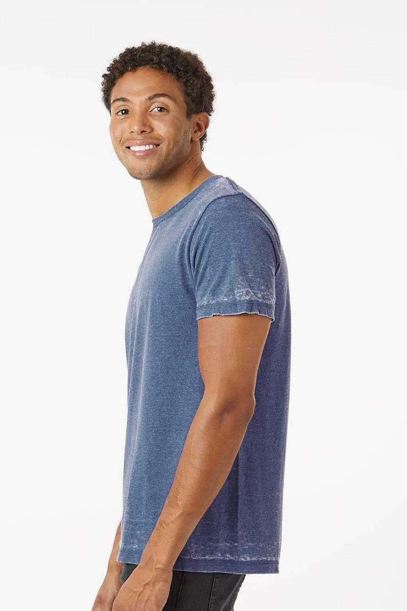 Colortone Mens Acid Wash Burnout Short Sleeve Crewneck T-Shirt - Denim Blue Clothing Colortone