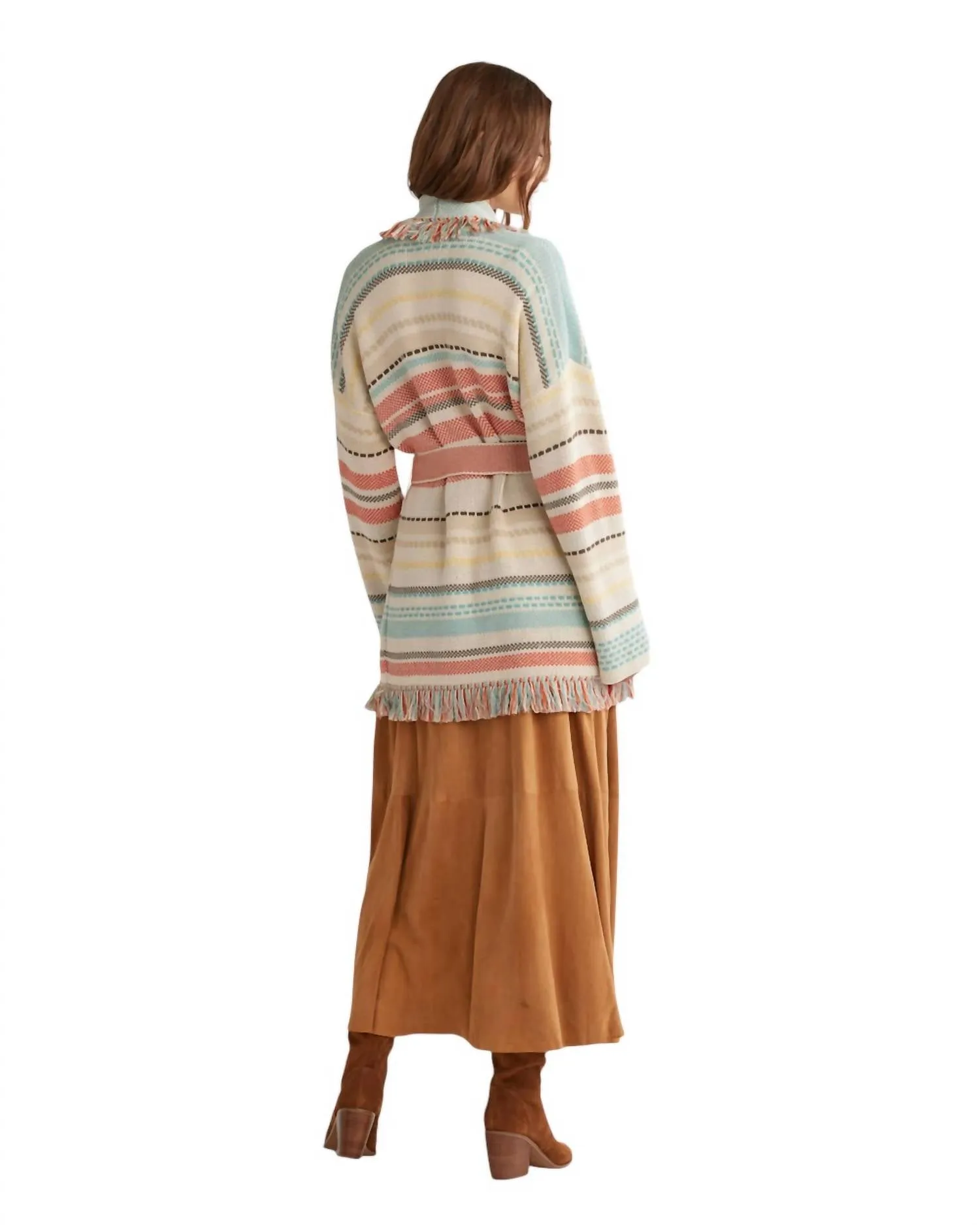 Columbia Shawl Collar Cardigan In Sandshell Multi Stripe
