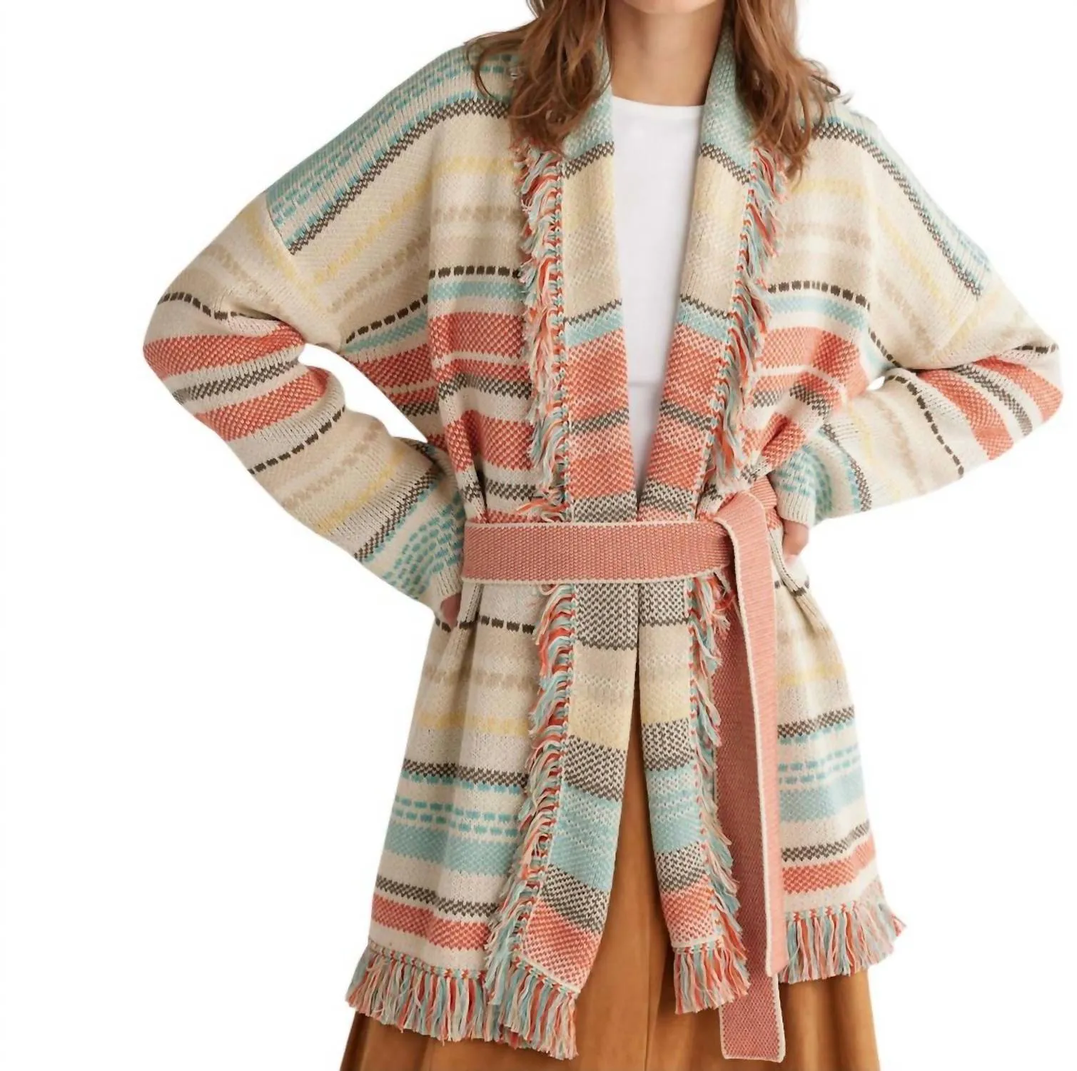 Columbia Shawl Collar Cardigan In Sandshell Multi Stripe