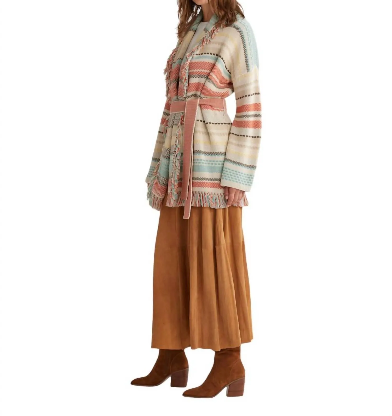 Columbia Shawl Collar Cardigan In Sandshell Multi Stripe