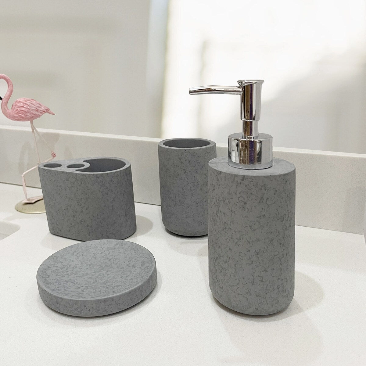 Concrete terrazzo Bath Accessory Set,White Sandstone Color toothbrush holder,bathroom cup,bathroom organizer