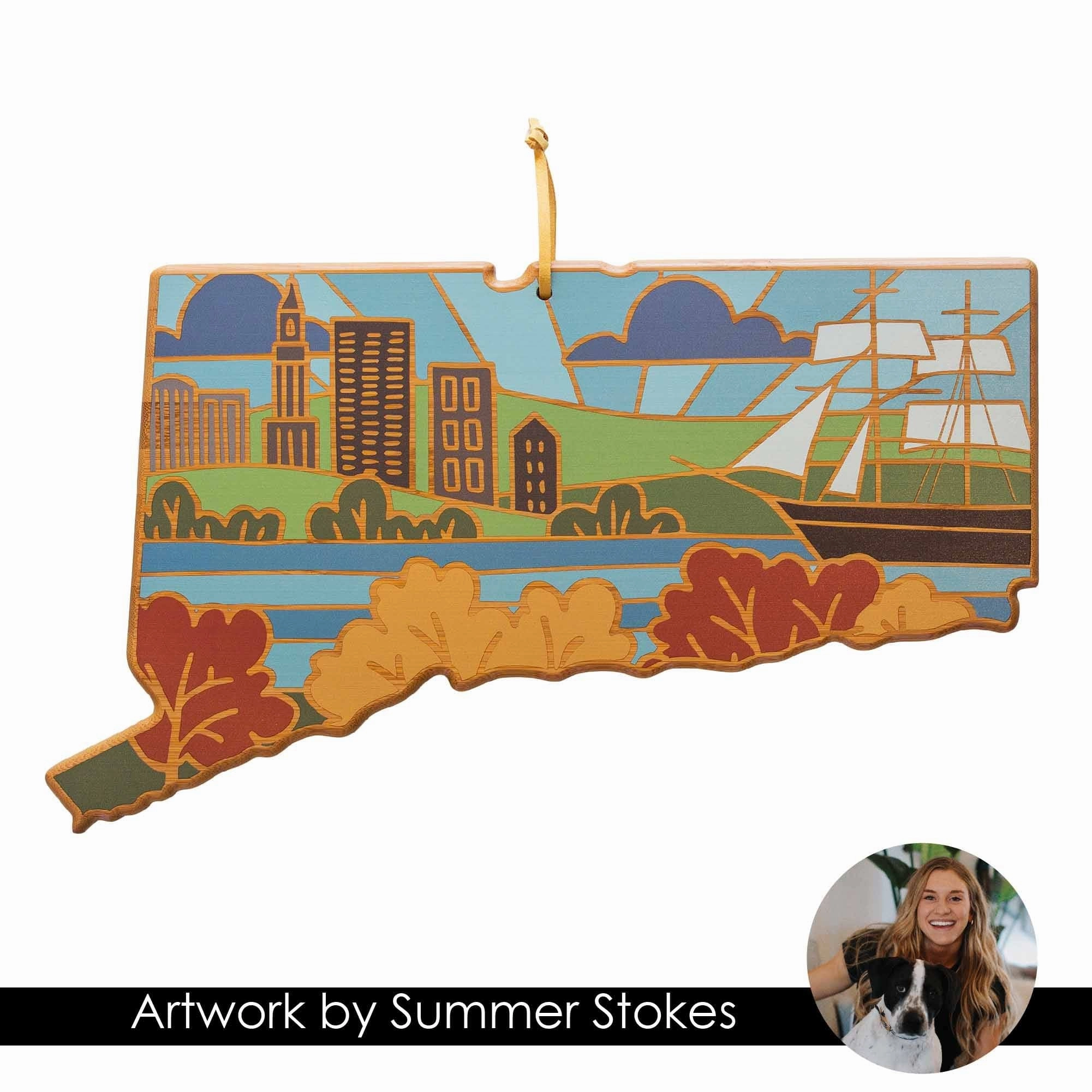 Connecticut Cutting Board with Artwork by Summer Stokes