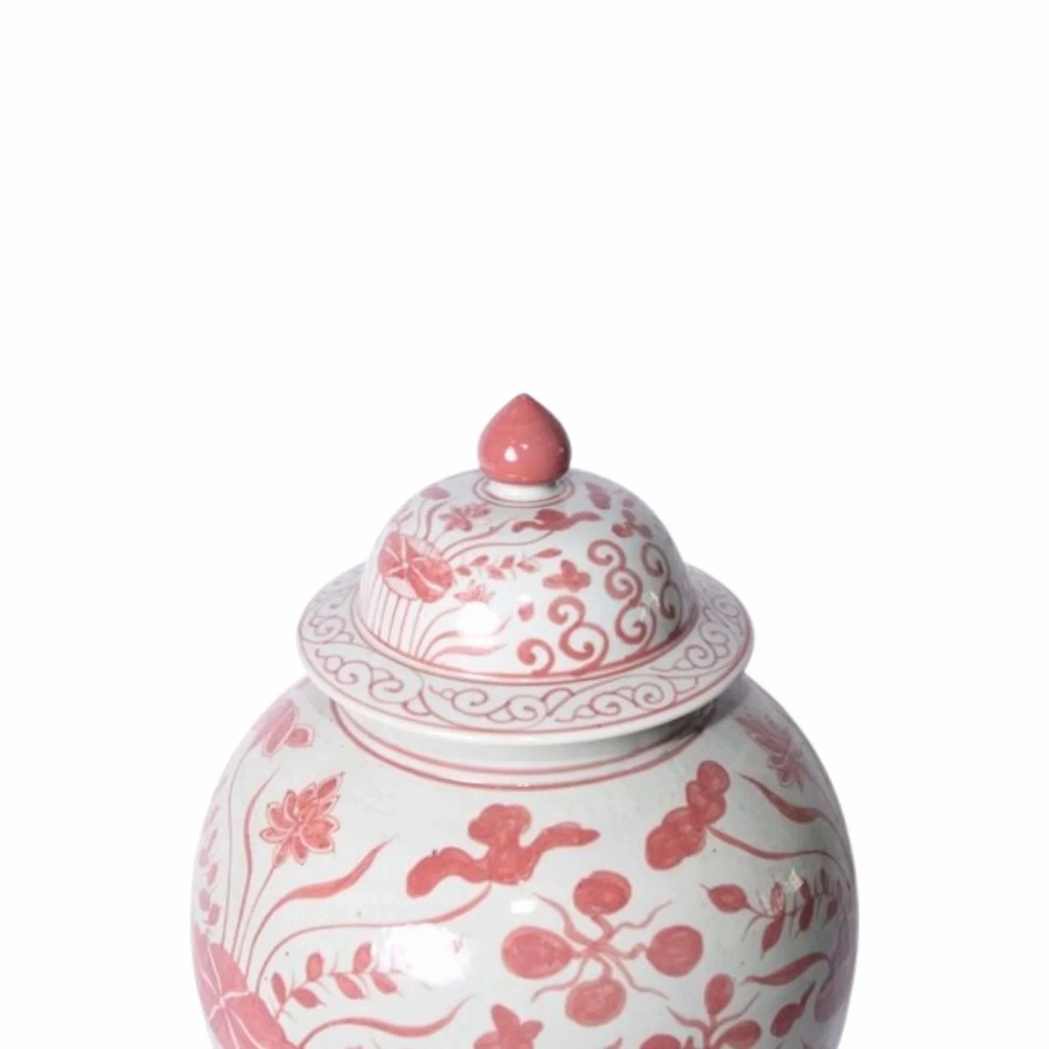 Coral Red Fish Porcelain Temple Jar