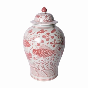 Coral Red Fish Porcelain Temple Jar vase,flower vase,home decoration