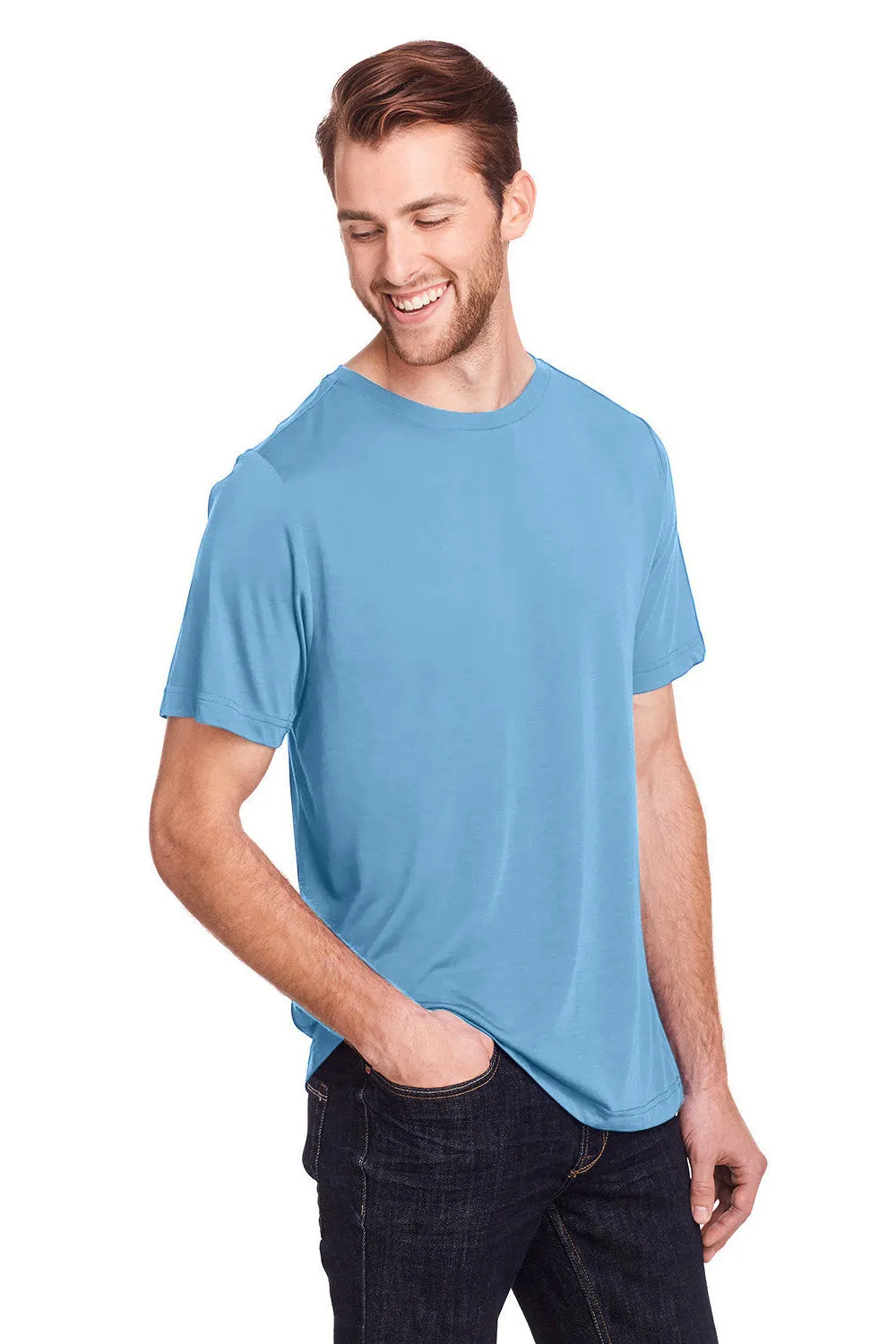 Core 365 Mens Fusion ChromaSoft Performance Moisture Wicking Short Sleeve Crewneck T-Shirt - Columbia Blue  Perfect Clothing Core-365
