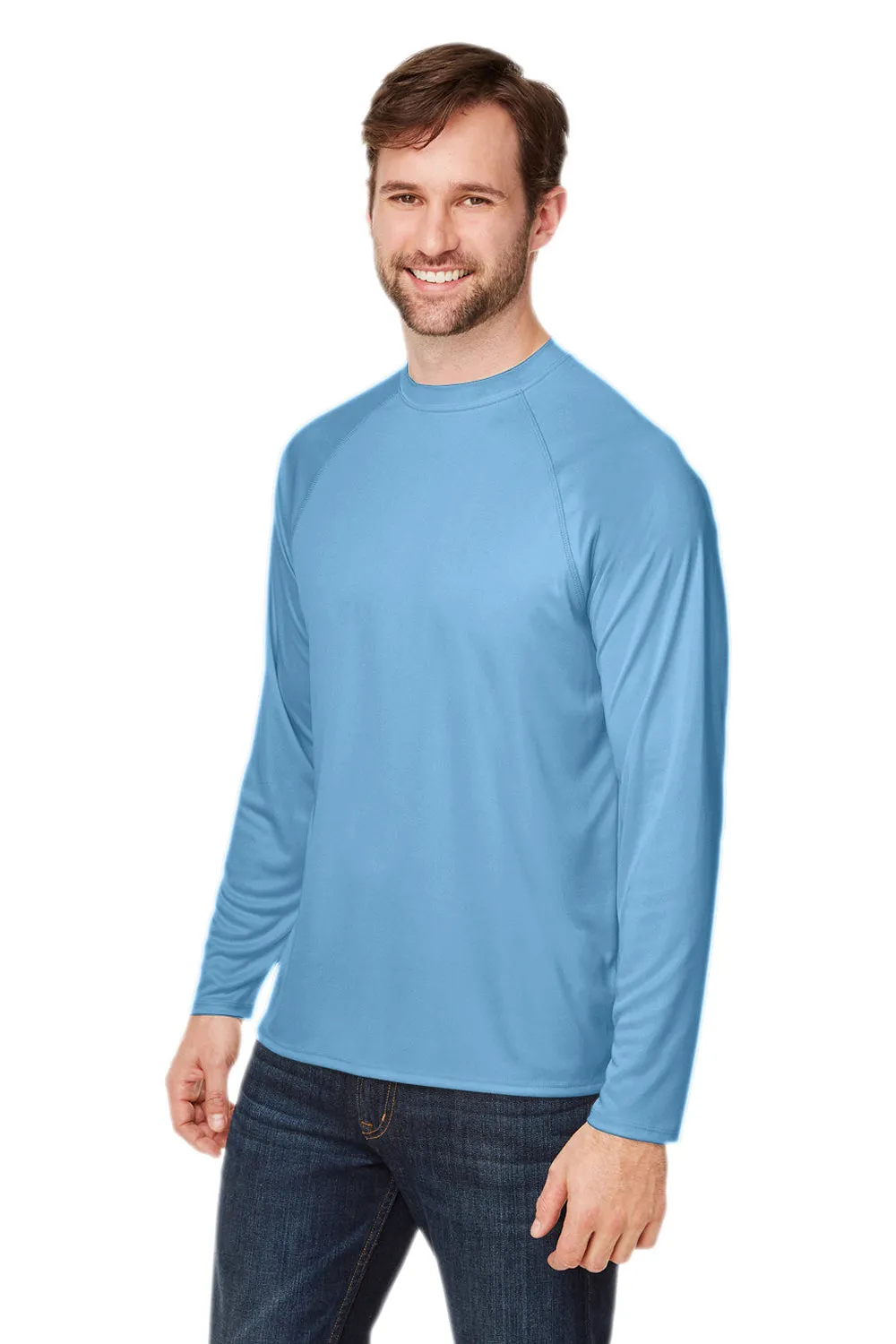 Core 365 Mens Ultra MVP Raglan Moisture Wicking Long Sleeve Crewneck T-Shirt - Columbia Blue  Perfect Clothing Core-365