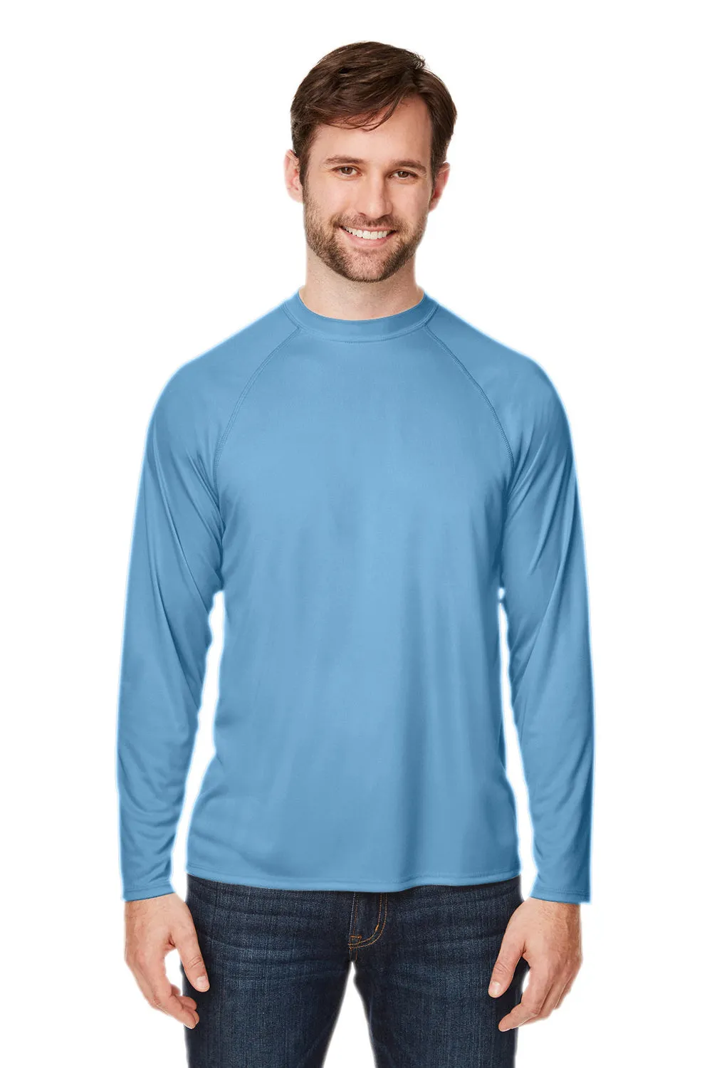 Core 365 Mens Ultra MVP Raglan Moisture Wicking Long Sleeve Crewneck T-Shirt - Columbia Blue  Perfect Clothing Core-365