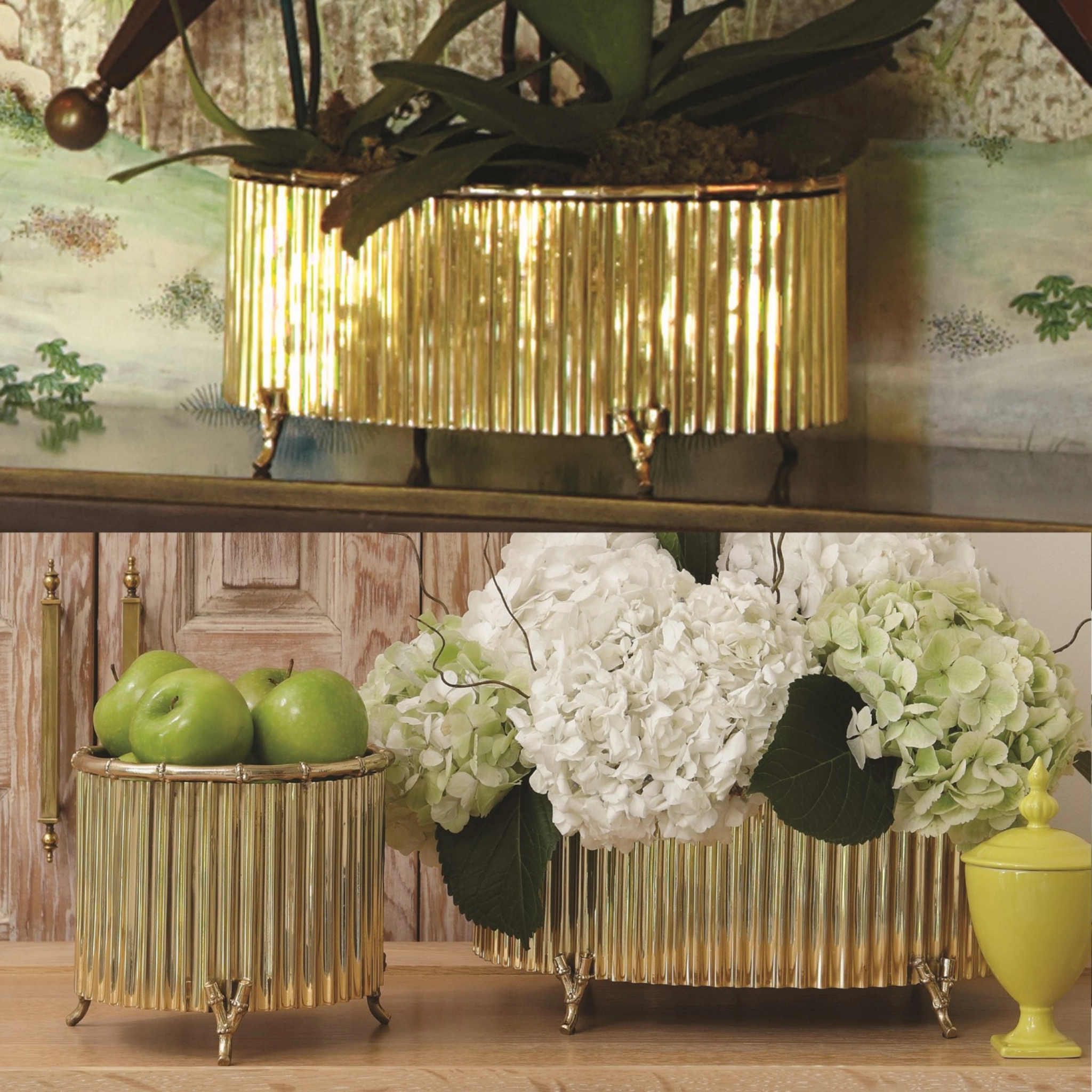 Corrugated Brass Cachepot