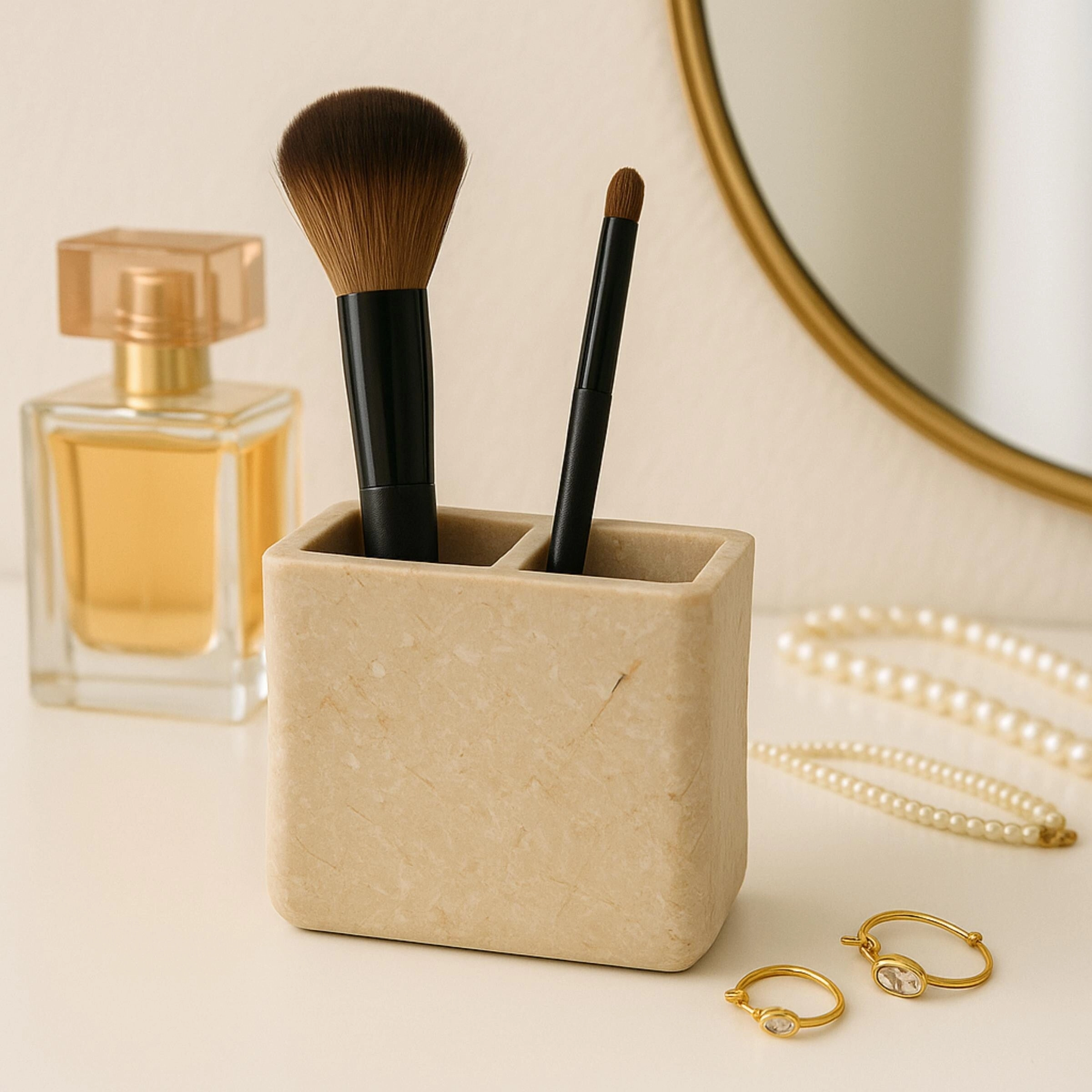 Creative Home Curvy Collection Natural Champagne Marble Toothbrush Holder - Beige