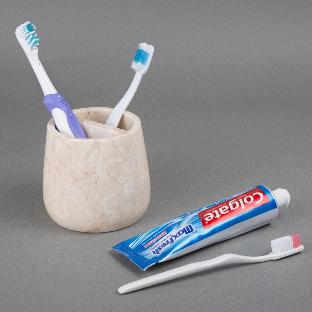 Creative Home Dalton Collection Champagne Marble Toothbrush Holder, Tooth Brush Holder - Beige