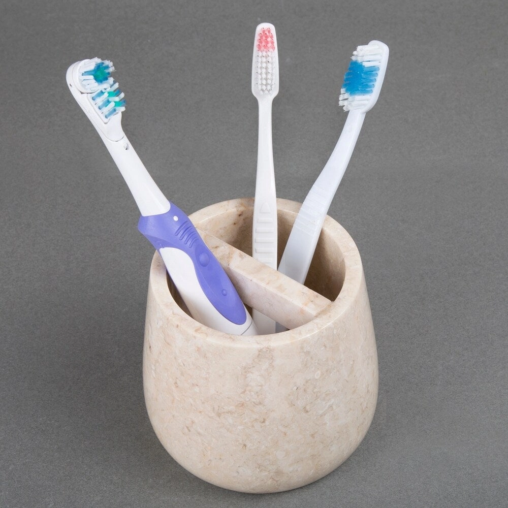Creative Home Dalton Collection Champagne Marble Toothbrush Holder, Tooth Brush Holder - Beige