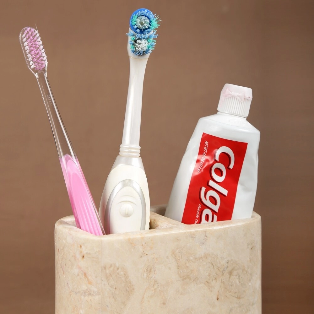 Creative Home Deluxe Champagne Marble Rectangular Toothbrush Holder, Tooth Brush Holder - Beige - N/A