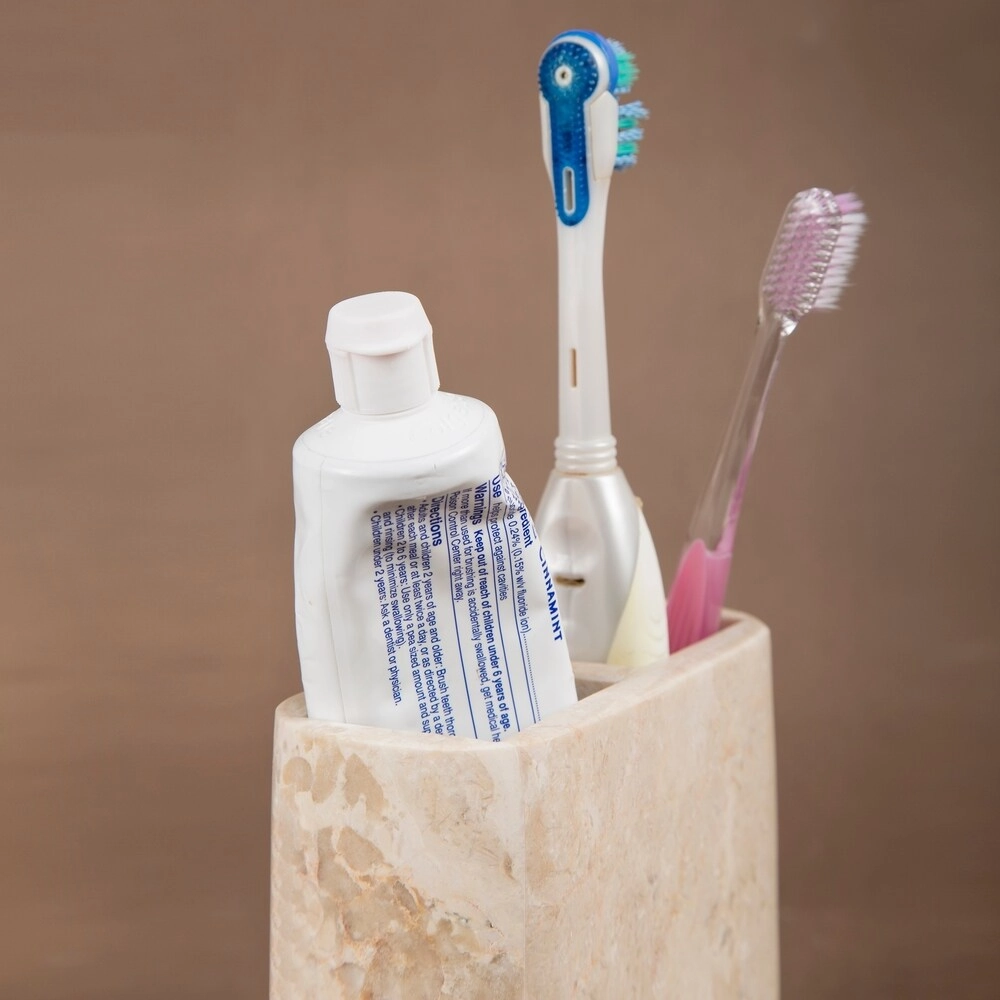 Creative Home Deluxe Champagne Marble Rectangular Toothbrush Holder, Tooth Brush Holder - Beige - N/A