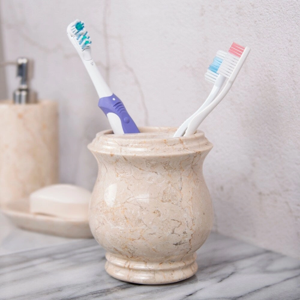 Creative Home Double Rings Collection Champagne Marble Toothbrush Holder, Tooth Brush Holder - Beige