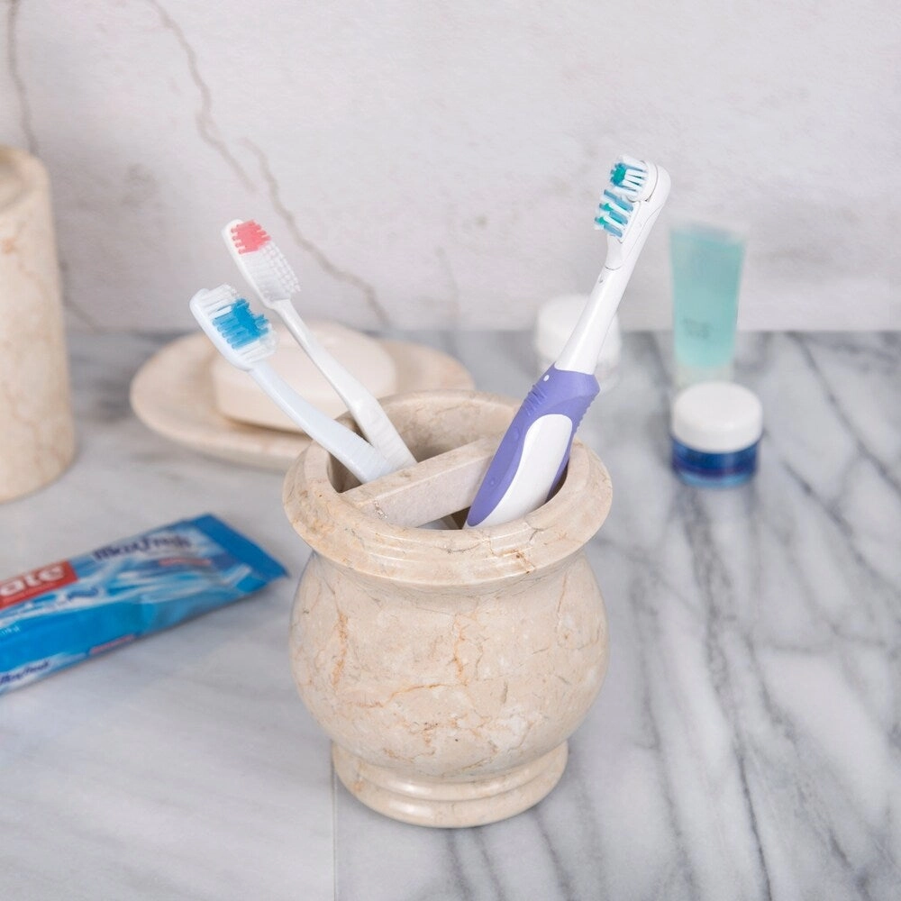 Creative Home Double Rings Collection Champagne Marble Toothbrush Holder, Tooth Brush Holder - Beige