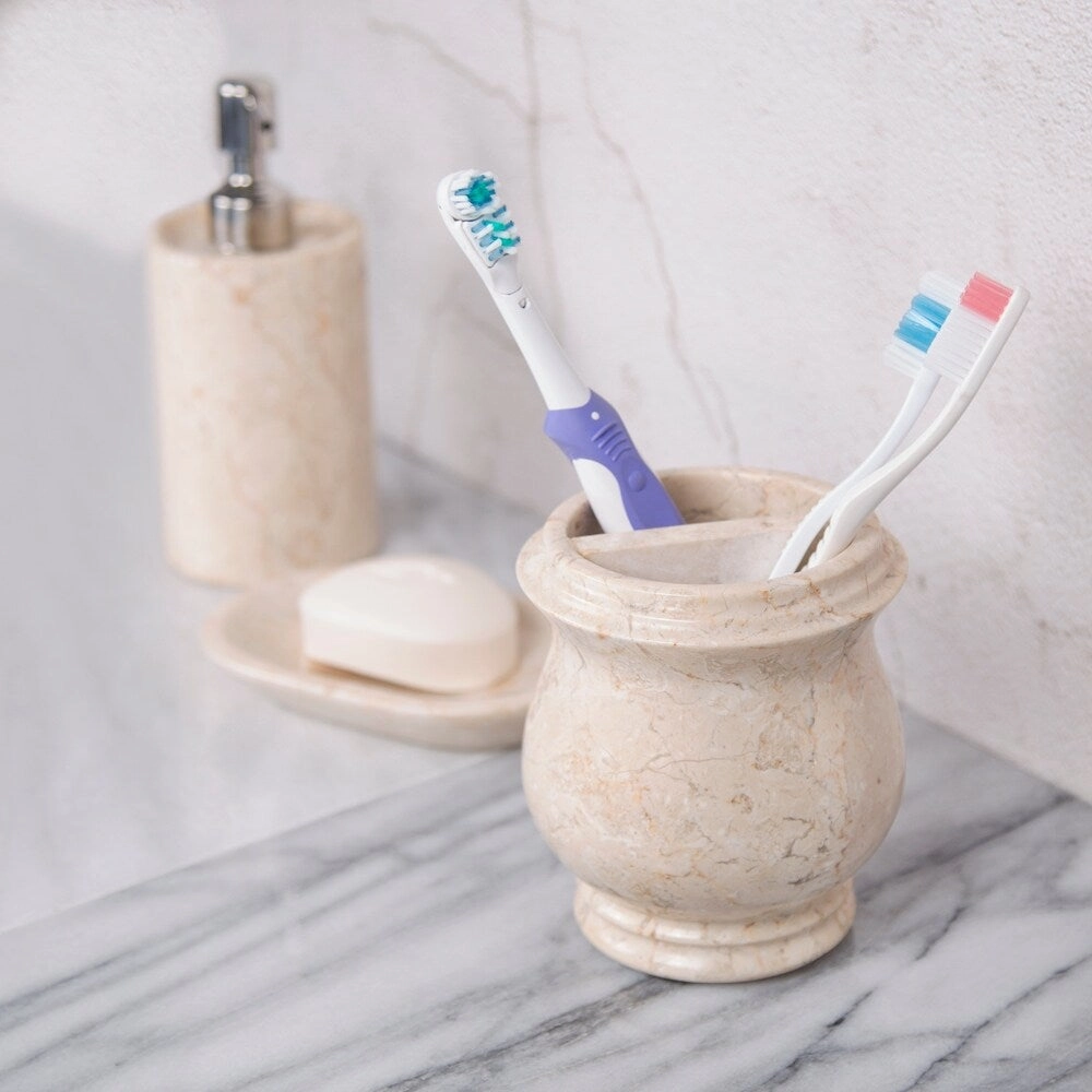 Creative Home Double Rings Collection Champagne Marble Toothbrush Holder, Tooth Brush Holder - Beige