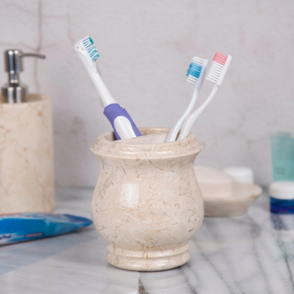 Creative Home Double Rings Collection Champagne Marble Toothbrush Holder, Tooth Brush Holder - Beige