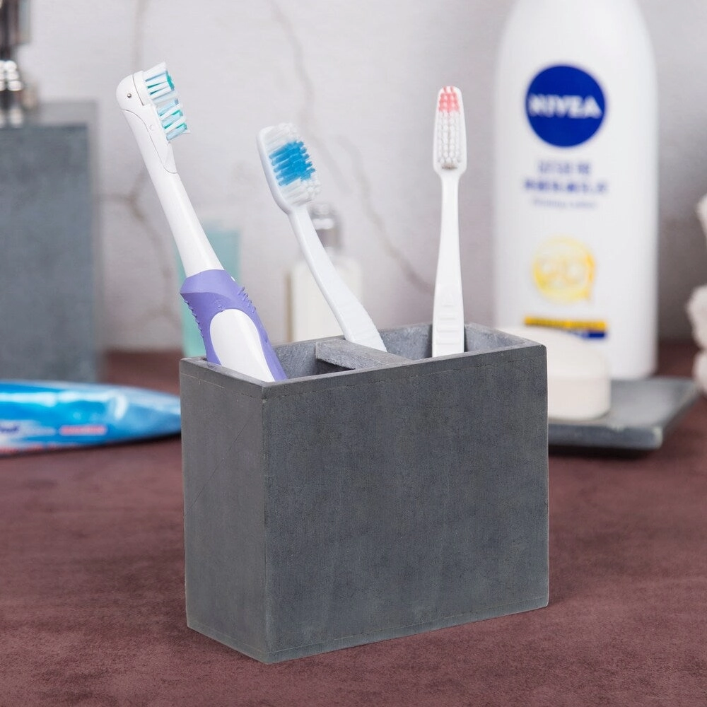 Creative Home Soapstone Rectangular Toothbrush Holder - Grey