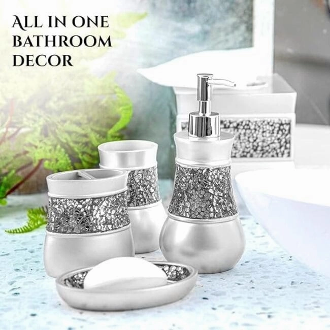 Creative Scents Crackled Glass Silver Toothbrush Organizer