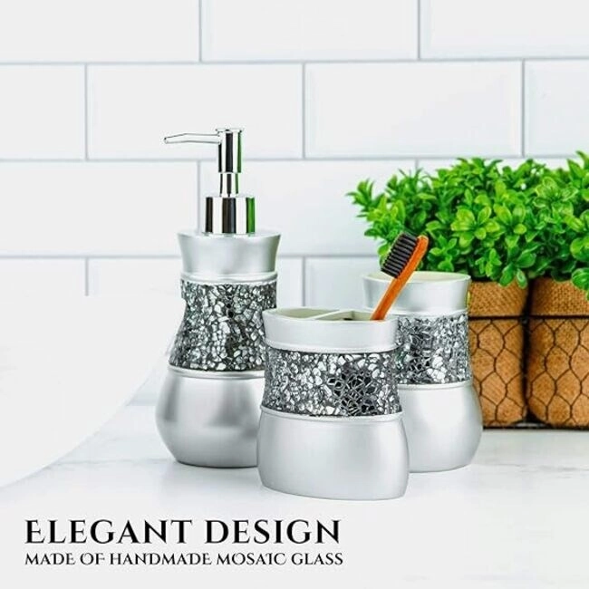 Creative Scents Crackled Glass Silver Toothbrush Organizer