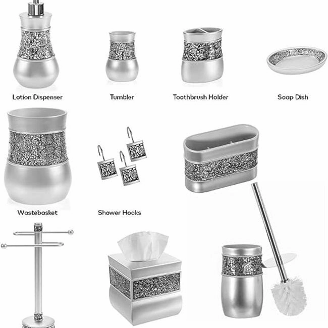 Creative Scents Crackled Glass Silver Toothbrush Organizer