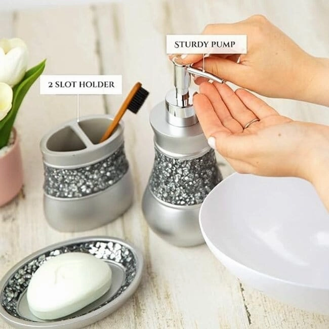 Creative Scents Crackled Glass Silver Toothbrush Organizer