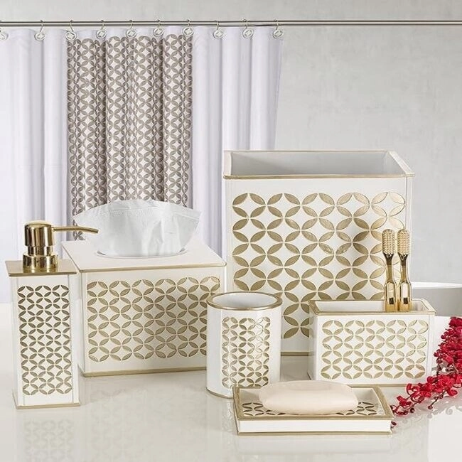 Creative Scents Diamond Lattice White Toothbrush Holder - Gold - Gold/White