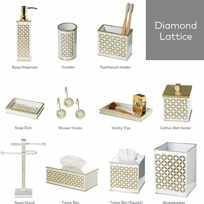 Creative Scents Diamond Lattice White Toothbrush Holder - Gold - Gold/White