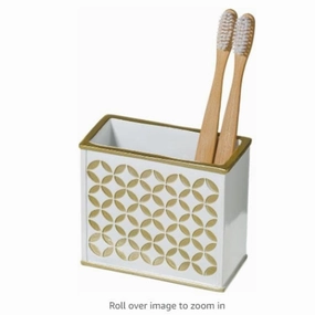 Creative Scents Diamond Lattice White Toothbrush Holder - Gold - Gold/White toothbrush holder,bathroom cup,bathroom organizer