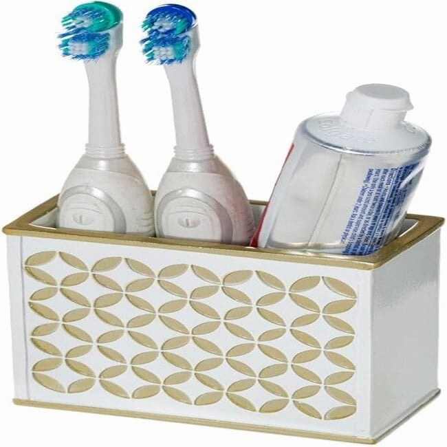 Creative Scents Diamond Lattice White Toothbrush Holder - Gold - Gold/White