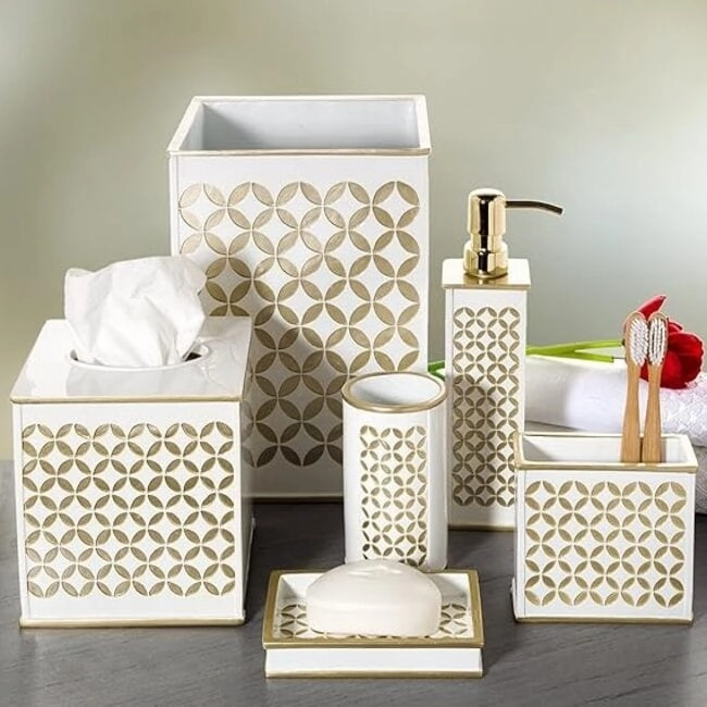 Creative Scents Diamond Lattice White Toothbrush Holder - Gold - Gold/White