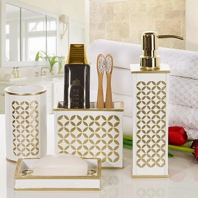 Creative Scents Diamond Lattice White Toothbrush Holder - Gold - Gold/White