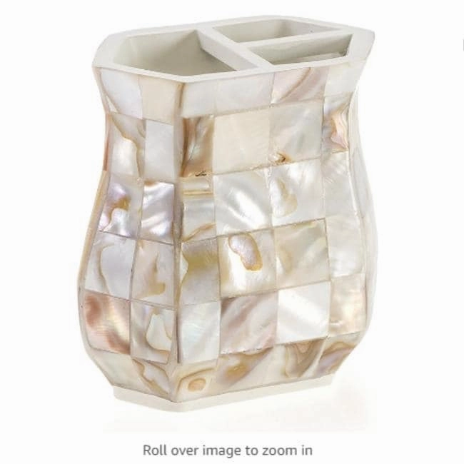 Creative Scents Milano Mother of Pearl Toothbrush Holder - Beige/Ivory - Ivory/Beige toothbrush holder,bathroom cup,bathroom organizer