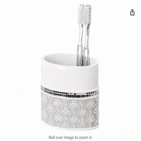 Creative Scents Mirror Damask Gray & White Toothbrush Holder - Grey - Grey toothbrush holder,bathroom cup,bathroom organizer