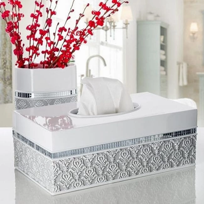 Creative Scents Mirror Damask Gray & White Toothbrush Holder - Grey - Grey