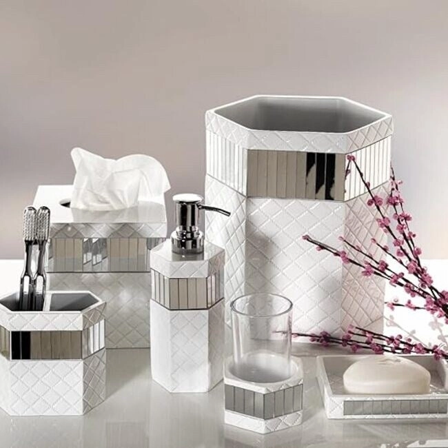 Creative Scents Quilted Mirror White Toothbrush Holder Organizer