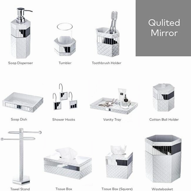 Creative Scents Quilted Mirror White Toothbrush Holder Organizer