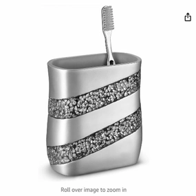 Creative Scents Silver Mosaic Toothbrush and Toothpaste Holder - Gray - Gray toothbrush holder,bathroom cup,bathroom organizer