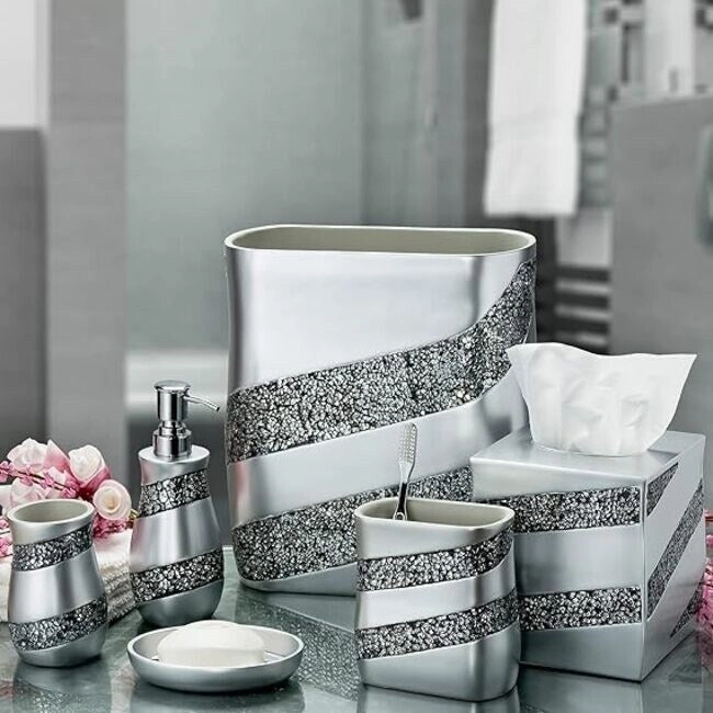 Creative Scents Silver Mosaic Toothbrush and Toothpaste Holder - Gray - Gray