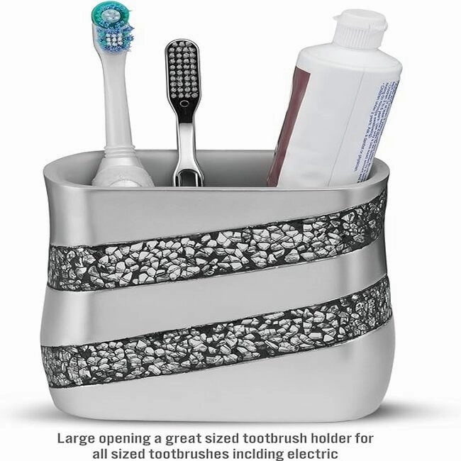 Creative Scents Silver Mosaic Toothbrush and Toothpaste Holder - Gray - Gray