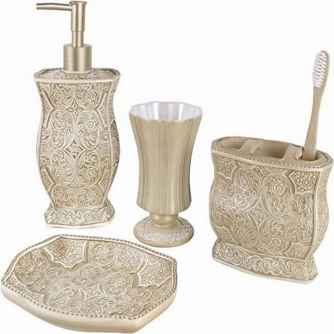 Creative Scents Victoria Beige Toothbrush and Toothpaste Holder